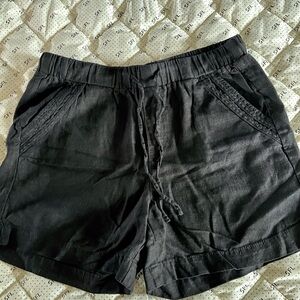 Briggs New York Black High-Waist Drawstring Linen-Blend Shorts